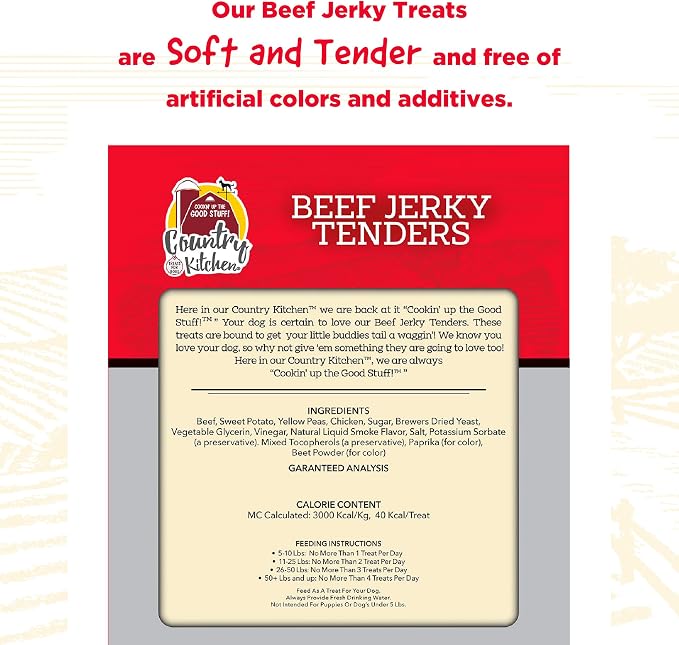 Country Kitchen Beef Jerky Tender Dog Treats, High Protein, 32 oz | Quality Ingredients Made with Real Beef, Low Fat, No Artificial Colors