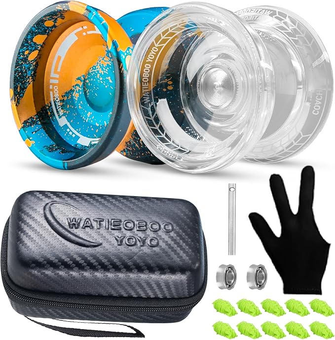 WATIEOBOO Yo-Yo 2-Piece Set P02 Crystal yo yo and M18 Camouflage Metal yo-yo, Suitable for Professional yoyo Players and Yoyo Beginners, with a Free yoyo Accessories Gift Bag
