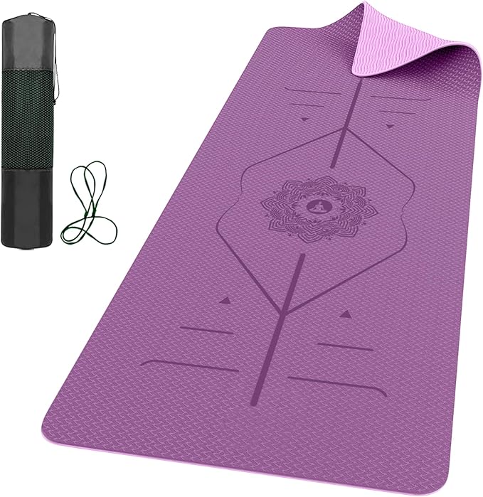 ROMIX Pro Yoga Mat Thick 6mm (1/4 inch), 72"L x 24"W Non-Slip Workout Mat with Alignment Lines, Large Yoga Mats for Women Men With Carry Bag, Exercise Mats for Home Workout Training Equipment