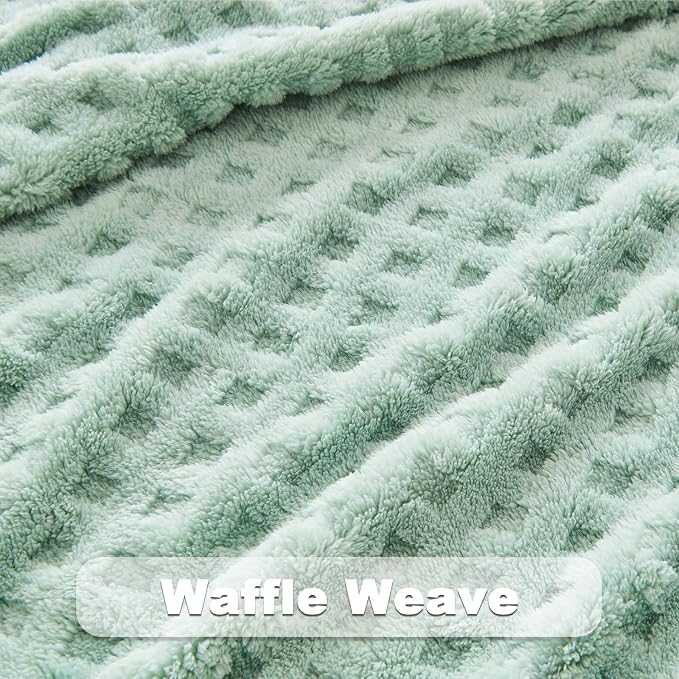 NEWCOSPLAY 3D Waffle Checkered Flannel Throw Blanket, New Sage, 50"x70" | Super Soft Cute Lightweight Decorative Premium Silky Fleece Blanket for Couch Sofa Bed, Gift for Women Men, All Season Use