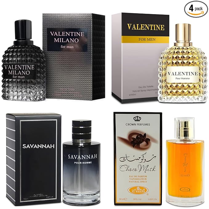 A CENTER Men's Cologne Gift Set Include Valentine Milano,Valentine,Choco Musk & Savannah - 3.4 Fl Oz Each | Vanilla Bourbon, Leather & Amber Floral Fragrance | Luxury Eau de Toilette