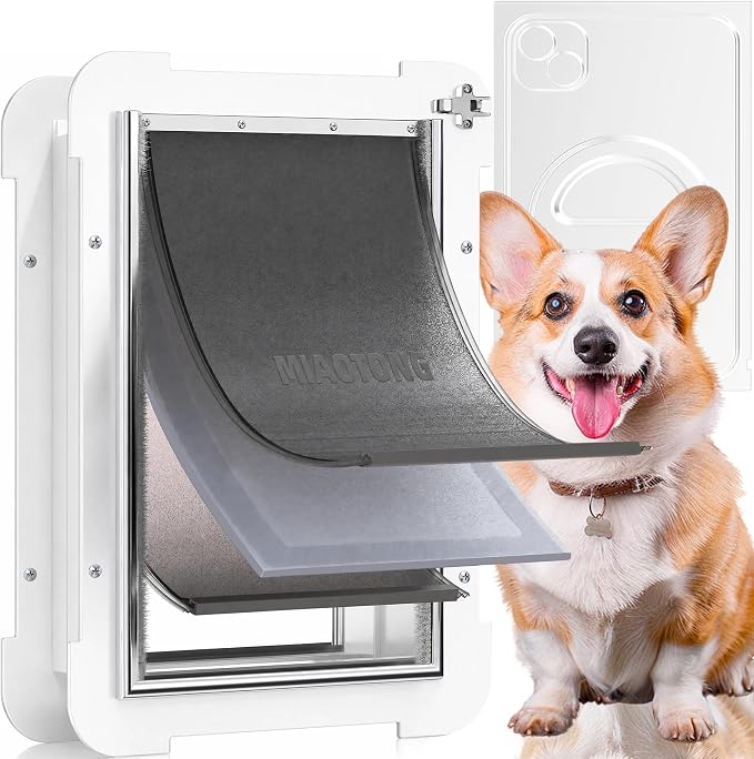 3-Flap Steel Medium Dog Door for Door with Metal Sliding Lock Panel | Energy Efficient Pet Door with Steel Frame, Telescoping Tunnel,Never Rust Ruff Weather Doggie Door（Pets Up to 40 Lb）