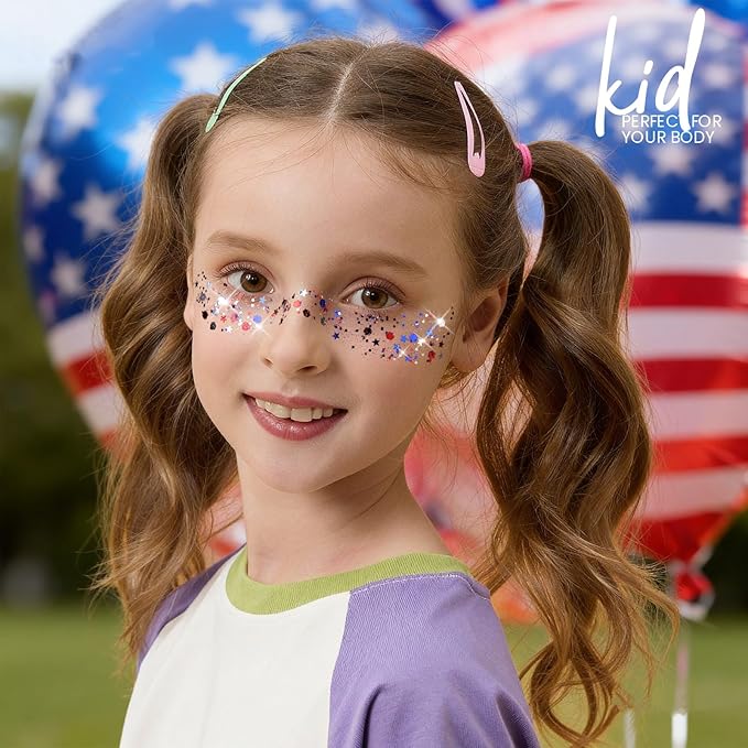 Teenitor 80g Red White and Blue Body Glitter Face Glitter Gel, 4th of July Accessories Hair Glitter for Kids, Fourth of July Outfits for Women, Red White and Blue Face Paint for USA Independence Day
