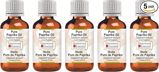 Greenwood Essential Pure Paprika Oil (Capsicum annuum) Cold Pressed (Pack of five) 100ml X 5 (16.9 oz)