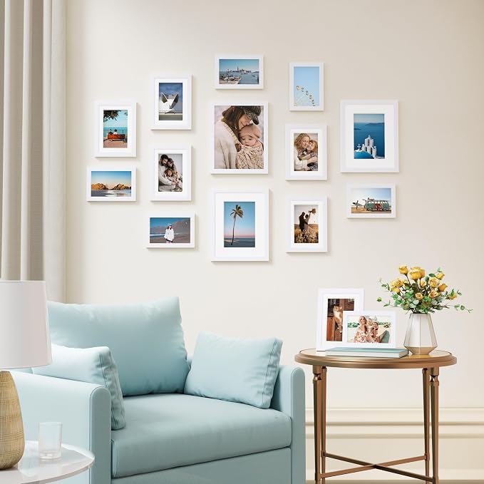 Vittanly 15 Pack Picture Frames Collage Wall Decor, Wall/Tabletop Display | White, Multi-Size Gallery Wall Frame Set: 3pcs 8x10, 6pcs 5x7, 6pcs 4x6. Picture Frame Set for Family