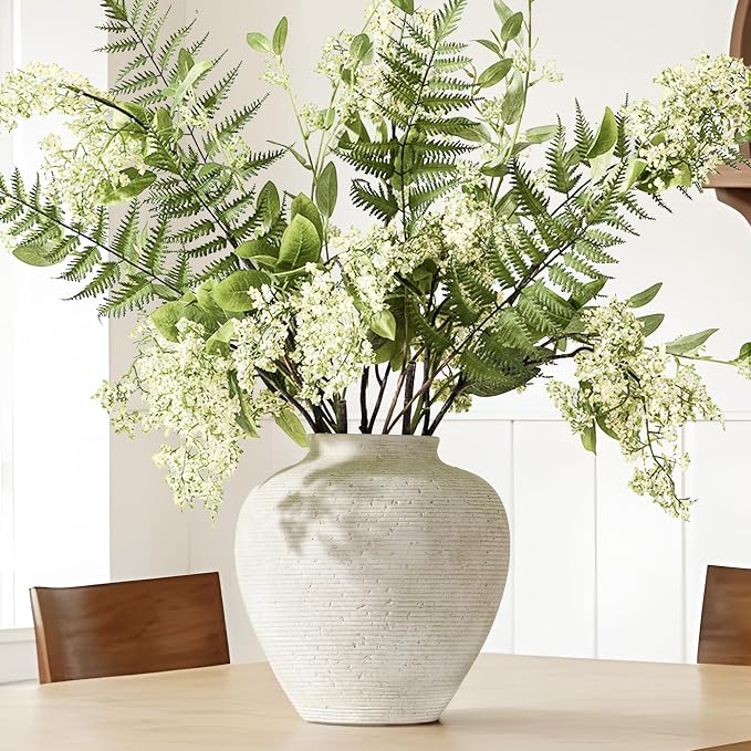 Vanselia Ceramic Flower Vase Home Decor - Large Tall Farmhouse Table Vases Rustic Vintage Living Room Kitchen Bedroom Decorations for House Book Shelf Office Coffee Desk Dining Fireplace (10" Rustic)