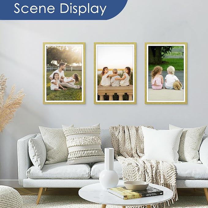 12x18 Picture Frame Set of 6, Wall Mount Display, Gold | Display Pictures 11x17 with Mat or 12x18 Without Mat, Horizontal or Vertical, Gallery Wall Frame Set, Wedding Birthday Gifts