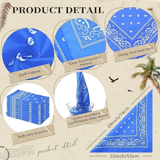 Suhine 12 Pcs Bandanas Bulk 22 x 22 Inch Paisley Headband Cowboy Handkerchief Christmas Thanksgiving Gift for Women Men