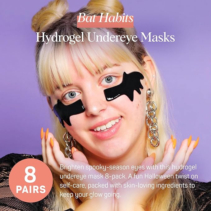 SpaLife Beauty Halloween Hydrogel Under Eye Patches | Eye Patches for Dark Circles | Halloween Gifts for Women | Cooling Undereye Patches for Puffy Eyes with Niacinamide, Charcoal & Tremella | 8 Pairs