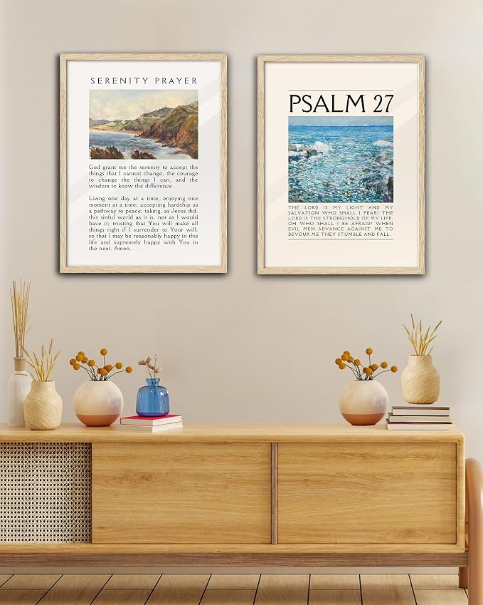 EcoHest 12x16 in Serenity Prayer Mountain Framed Christian Wall Art | Natural Oak Wood Frame with Canvas Wall Art, Scripture Bible Verse Wall Decor for Bedroom, Living Room, Office, Church, 1Pack