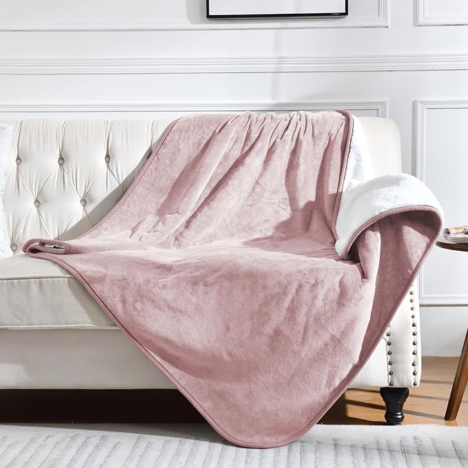 Soft Waterproof Blanket for Bed Couch Sofa, Dusty Pink, 60x80 inches | Liquid Pee Proof Pet Blanket for Dog Puppy Cat, Reversible Sherpa Fleece Blanket for Couch Cover, Furniture Protector