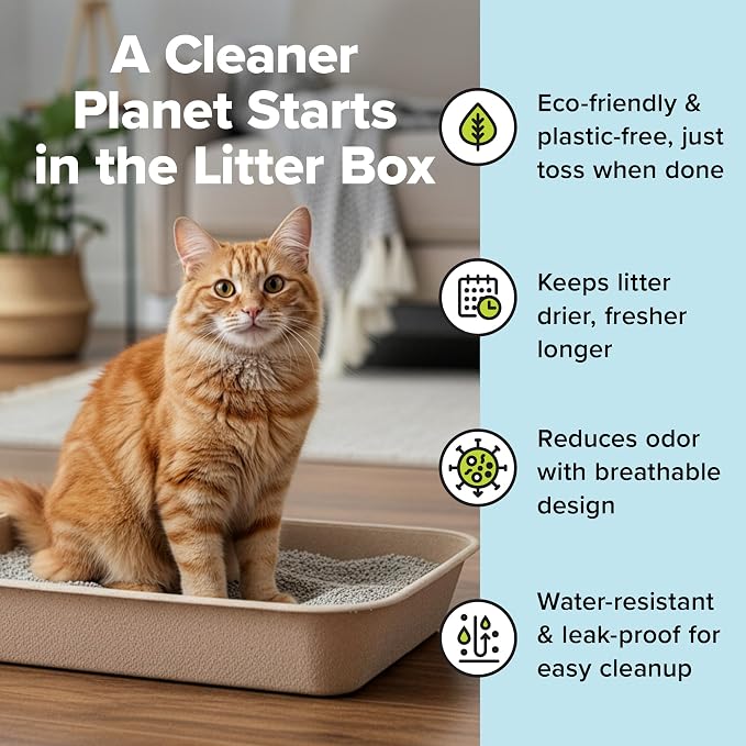 Kitty Sift Disposable Cat Litter Box Jumbo, 6 Count, Durable and Portable for Travel and Home, Eco-Friendly Disposable Litter Box Controls Odor