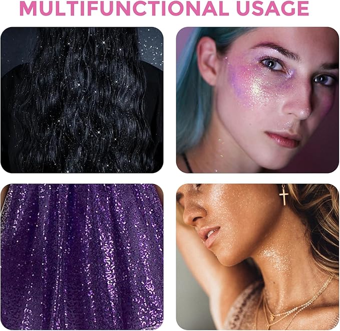 SOVONCARE Hair and Body Glitter Spray Instantly, Face Glitter Hairspray Body Shimmer Powder add Sparkly Shimmery Glow for Women Hair, Skin, Clothing Quick Drying, Non-Sticky 4.7 oz Purple