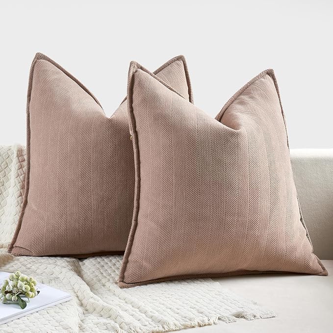MIULEE Pack of 2 Blush Pink Euro Shams Chenille Pillow Covers 22x22 Inch | Decorative Soft Couch Throw Pillows,Farmhouse Cushion Covers,Elegant Design for Sofa,Bed,Living Room,Summer Decor