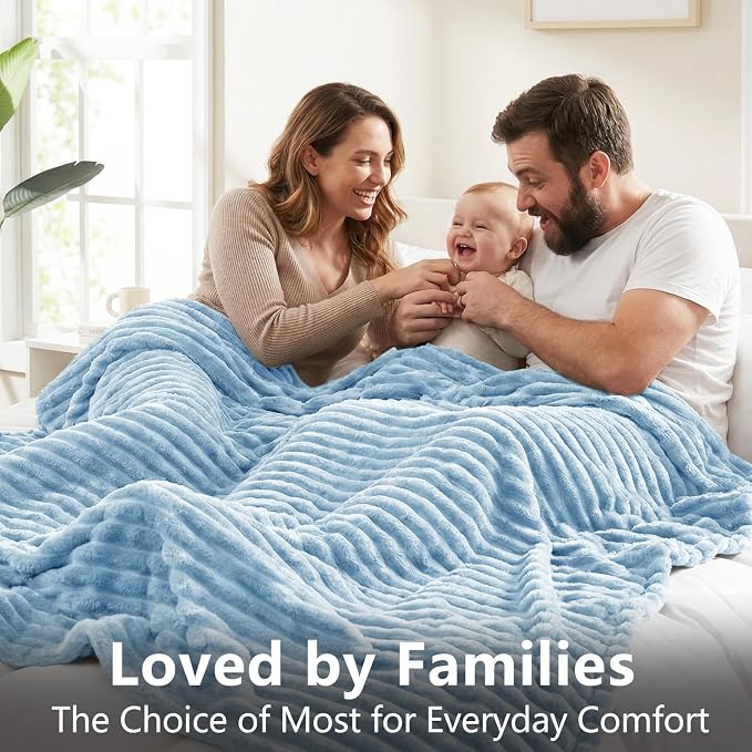 HIMEET Light Blue King Blanket for Bed, 300GSM Ribbed Fleece, 108 x 90 in | Ultra Soft Flannel, All-Season Lightweight Warmth, Generous Bed Coverage & Home Decor, Gift for Men & Women, Machine Washable