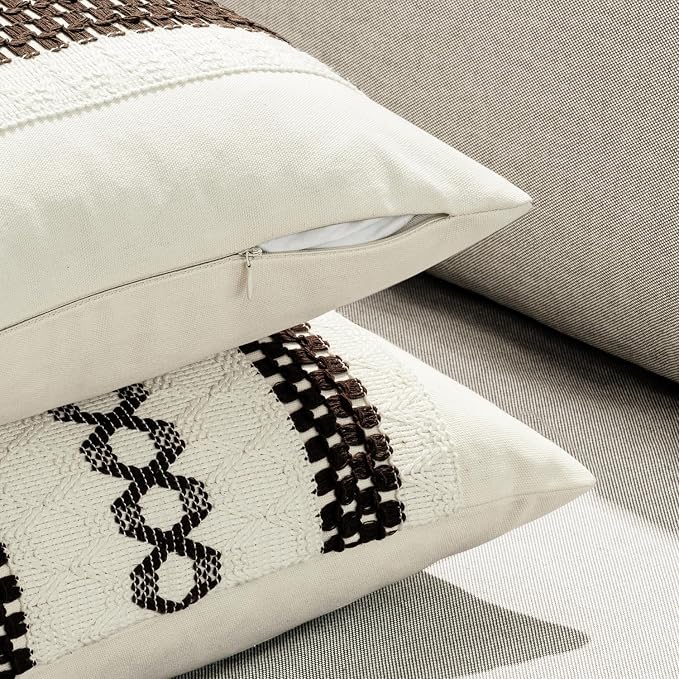MIULEE Set of 2 Dark Brown Boho Decorative Pillow Covers 18x18 Inch | Fall, Farmhouse Couch Throw Pillows, Modern Spring Cotton Cushion Covers, Macrame Woven Home Decor for Bed Sofa Chair