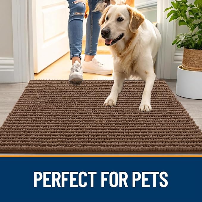 OLANLY Dog Door Mat for Muddy Paws 59x20, Extra Absorbent Chenille Mud Mat | Mocha, Absorbs Moisture and Dirt, Non-Slip Machine Washable Doormat, Quick-Drying Indoor Entryway Floor Mat for Dogs