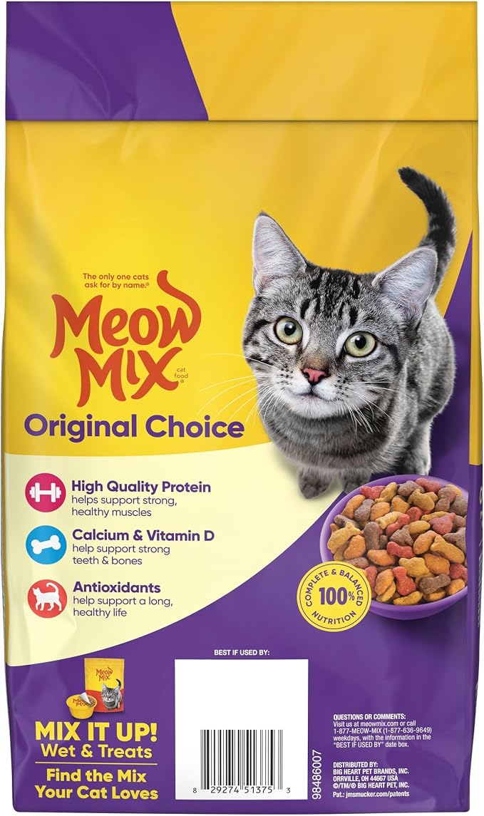 Meow Mix Original Choice Dry Cat Food, 3.15 lb Bags | 4-pack, crunchy cat kibble, 100% complete & balanced nutrition, high quality protein & antioxidants, all life stages