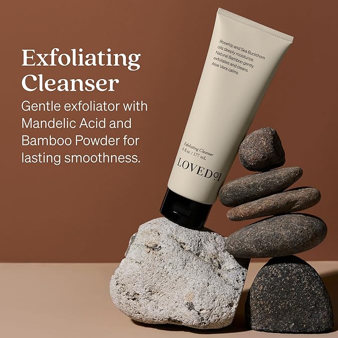 Loved01 Face & Body Exfoliating Cleanser, John Legend Skincare, Hydrating Exfoliant with Aloe, Improves Skin Texture & Tone, Mandelic Acid & Bamboo Powder for Gentle Exfoliation, 2-Pack (6 oz each)