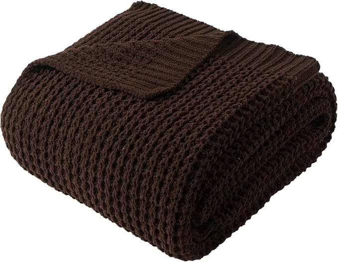 Brown Throw Blanket for Couch, Soft Chenille Knit Throw Blanket 50x60in | Chunky Waffle Knitted Blanket, Chocolate Brown Cable Knit Throw for Bed Sofa Living Room, Lightweight Warm Decorative Blanket