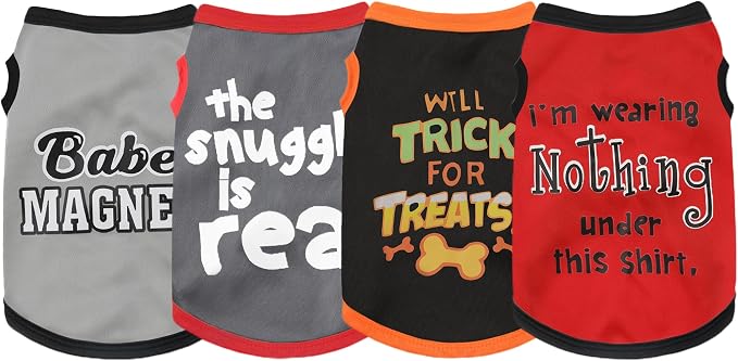 Elevate Your Pet's Seasonal Style with Playful Panache: 4-Piece Set of Dog Shirts Featuring Hilarious Printed Patterns for Airy Comfort in Summer and Fall Classic Set 1 XX-Large