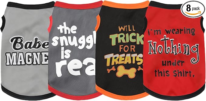 Elevate Your Pet's Seasonal Style with Playful Panache: 4-Piece Set of Dog Shirts Featuring Hilarious Printed Patterns for Airy Comfort in Summer and Fall Classic Set 1 Large
