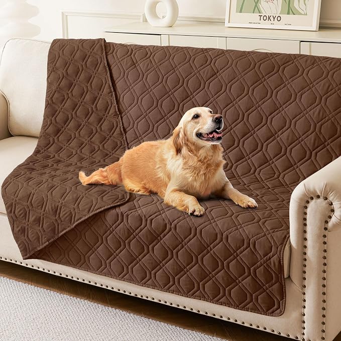 Waterproof Dog Bed Blanket - Soft Pet Blanket & Sofa Cover for Dogs | Reversible Washable Furniture Protector, Couch Covers for Pets (52x82 Inch, Brown/Brown)