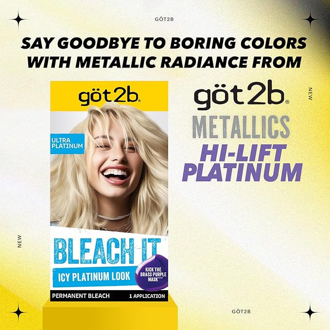 got2b Bleach It Permanent Hair Dye, Ultra Platinum Blonde, 00A, Hair Bleach Kit with Developer and Anti-Brass Purple Mask, Lightens Up to 8 Levels, Gel Formula for Easy Application, 1 Count