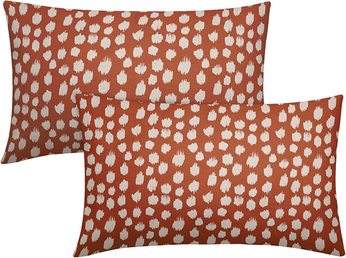 Burnt Orange Cream Dots Lumbar Pillow Covers 12x20 Set of 2 Boho Design Polka Dot Print Throw Pillows Modern Outdoor Decorative Pillowcase Rectangle Linen Cushion Cases Decor for Sofa Couch Bed