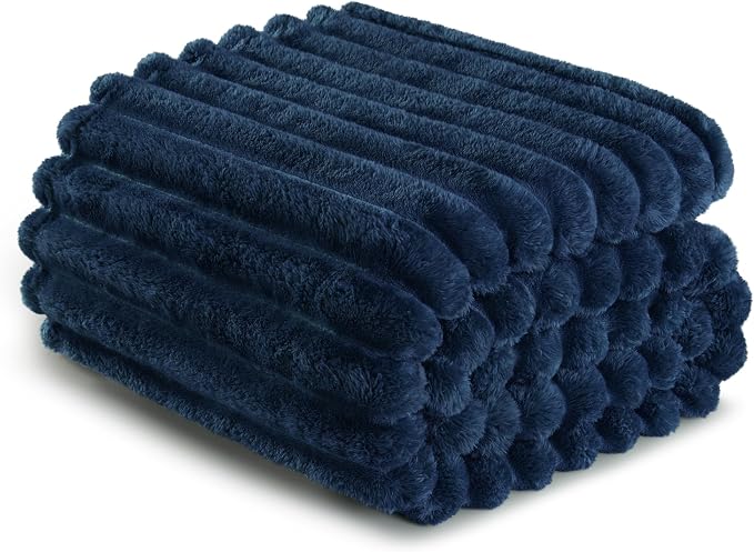 Exclusivo Mezcla Striped Twin Size Fleece Blanket for Bed, Couch, 60"x80" | Soft Breathable Cozy Bed Blankets, Lightweight Plush Fluffy Fuzzy Jacquard Decorative Blankets