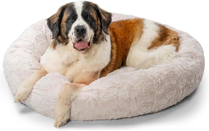 Best Friends by Sheri Original Calming Donut Dog Bed, Oyster, XL, 45" | Machine-Washable Cover, Lux Faux Fur, Orthopedic Support, Sense of Security, Water-Resistant Base, XL Dogs Up to 150 lbs