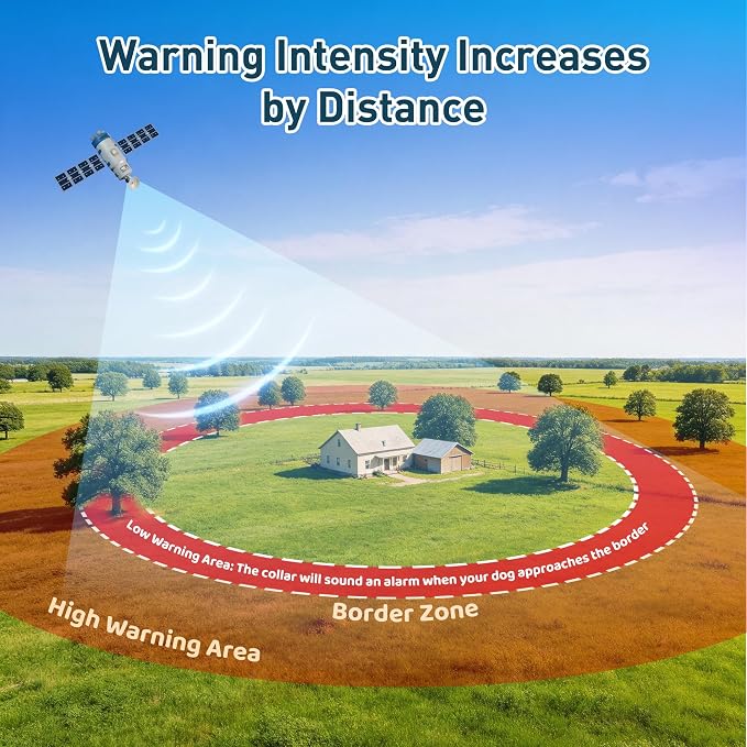 Wireless GPS Dog Fence System – Electric Boundary for Large Dogs, 3 Alert Modes, Adjustable Range 9999 Yards, IPX7 Waterproof Rechargeable GPS Dog Collar for Outdoor Training