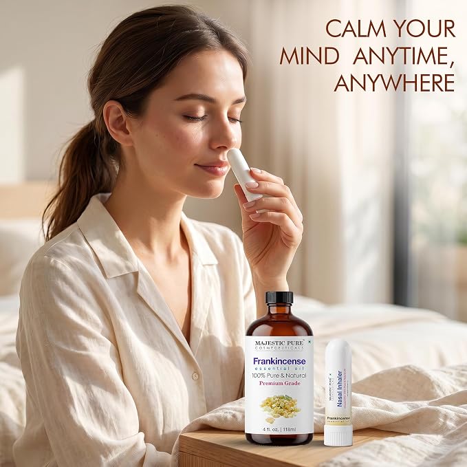 Majestic Pure Frankincense Essential Oil with Nasal Inhaler 4 Fl Oz