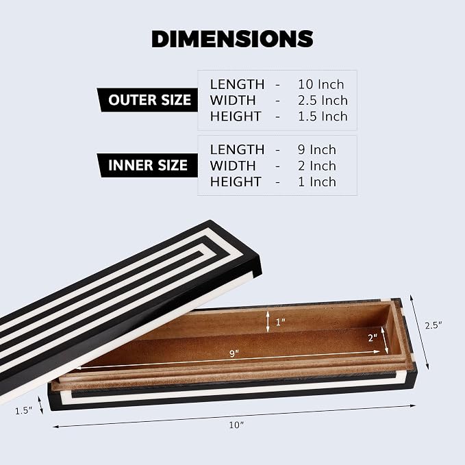 Handicrafts Home Decorative Remote Holder Box 10x2.5 – Slim Organizer Box with Lid for TV Remotes, Coffee Table Décor, Modern Shelf Box, Boho Home Décor Accent, Black and White Decorative Storage Box