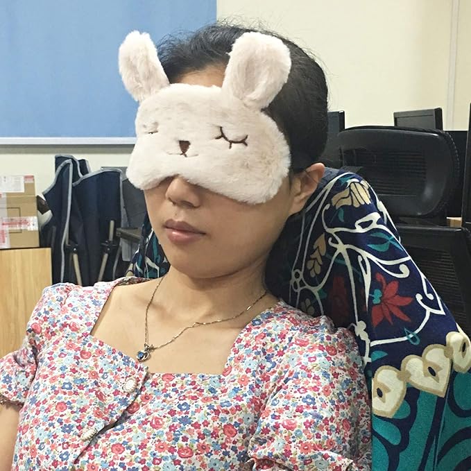 Honbay Plush Rabbit Sleeping Eye Mask Cute Cartoon Animal Eye Mask for Children (Beige)