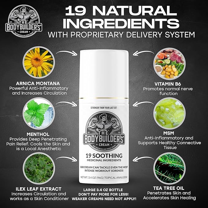 The BodyBuilder's Cream - Nuclear Strength Sore Muscle Therapy Soothing Analgesic Cream for Bodybuilders, Weightlifers and Athletes