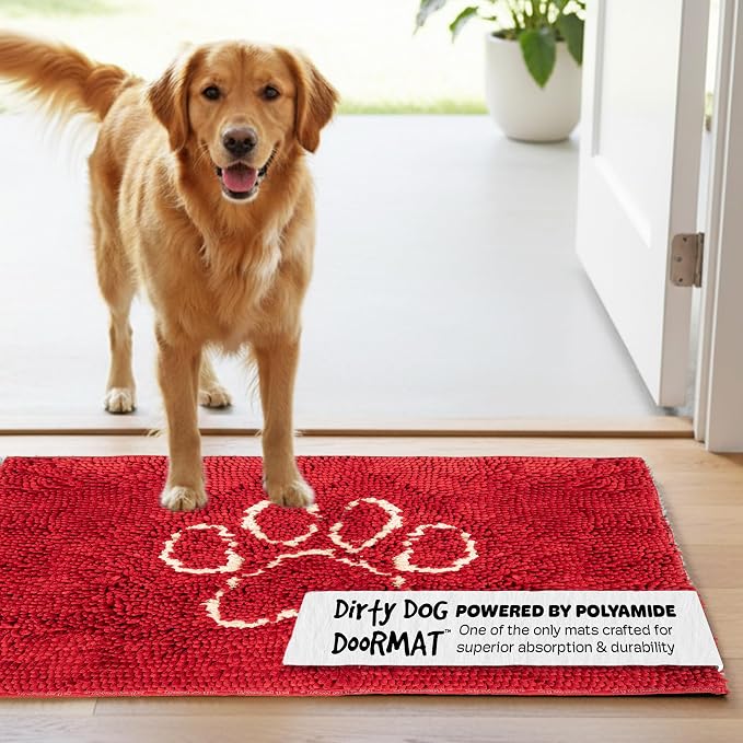 Dog Gone Smart Dirty Dog Doormat - Fast Drying Rug - Maroon, 35 x 26 in | Super Gripper Backing for Clean Floors - Absorbent Microfiber and Machine Washable Mat for Muddy Paws