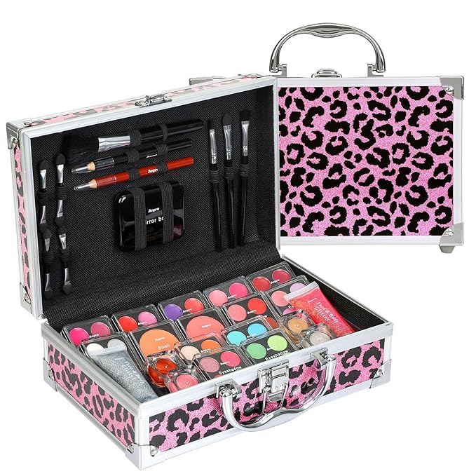 Anpro All-In-One Makeup Kit for Girls 10-12 with Case, Pro Teen Makeup Set, Tween Makeup Kit for Teens Women, Full Starter Make Up Kit with Brushes, Lipstick, Eye Shadows Palette, Blushes, Glitter Gel