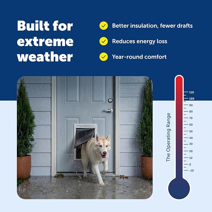 PetSafe Extreme Weather Plastic Dog Door, 3-Flap Insulated, Large | Energy Efficient, Great for Hot and Cold Climates, Snap-On Closing Panel, Paintable Plastic Frame