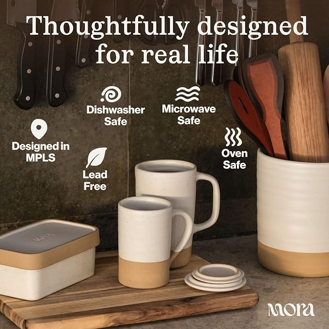 MORA Ceramics Large Tea Mug with Loose Leaf Infuser and Ceramic Lid, 18 oz, Portable, Microwave, Dishwasher Safe, Tall Coffee Cup - Rustic Matte Ceramic Glaze, Modern Herbal Tea Strainer, Terracotta