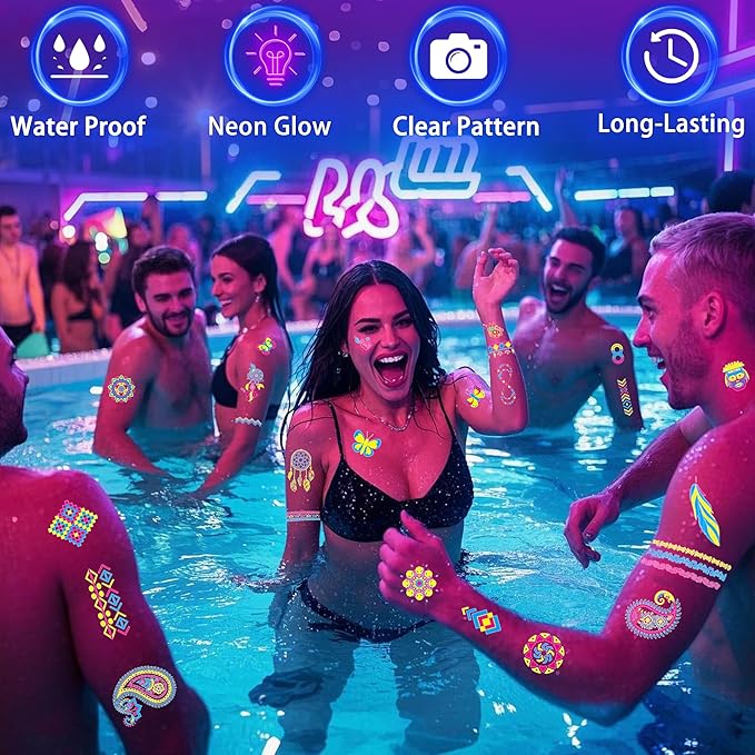 Glow in the Dark Tattoos 172 PCS – Glow in the Dark Party Supplies, Neon Body Paint Be UV Blacklight Reactive Face Temporary Tattoos for Adults, Teens | Neon Accessories, Party Favors & Decorations