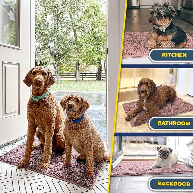 Muddy Mat® | Super Water Absorbent Door Mat Indoor, Microfiber Quick Dry Chenille Entryway Rug, Slip Resistant Front Door Mat, Indoor Mats for Entryway, Machine Washable Pet Rug, Blush Pink 20" x 48"