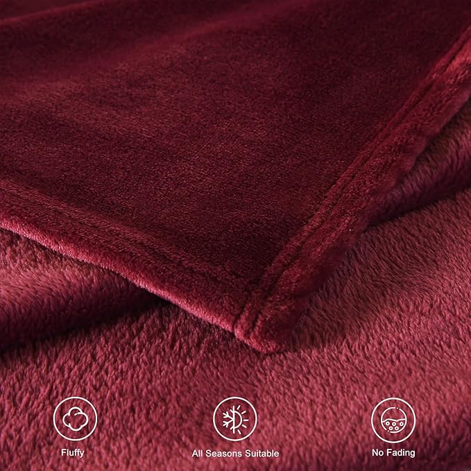 TASTHROW Burgundy Throw Blanket 60x80 Inches | Soft Plush Cozy Fleece Flannel Throw Blanket, Lightweight Warm Throws for Bed, Couch, Bedroom and Living Room, All Seasons