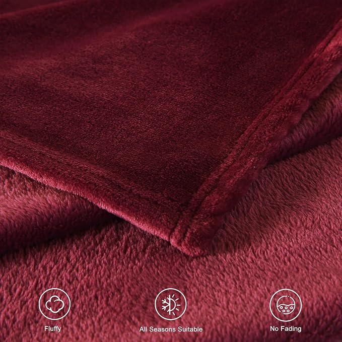 TASTHROW Burgundy Throw Blanket 50x60 Inches | Soft Plush Cozy Fleece Flannel Throw Blanket, Lightweight Warm Throws for Bed, Couch, Bedroom and Living Room, All Seasons