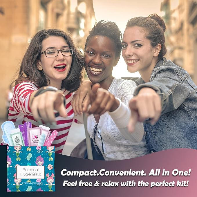 Menstrual Kit All-in-One | Convenience on The Go | Single Period Kit Pack for Travelling, Tweens & Teenagers | Individually Wrapped Feminine Hygiene Products (Under the Sea)