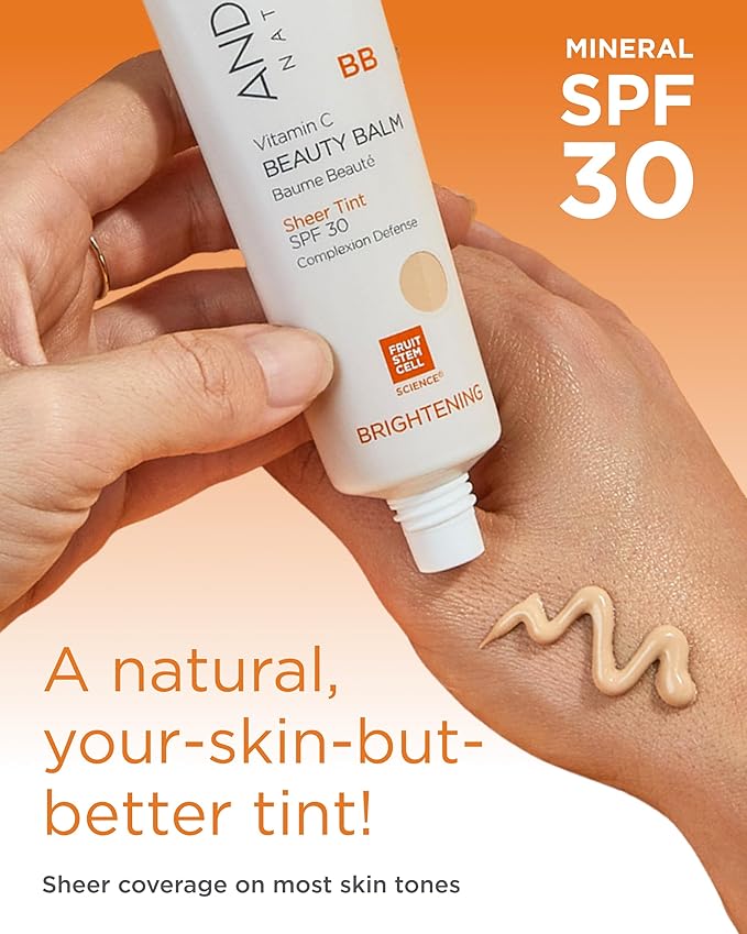 Andalou Naturals Vitamin C BB Beauty Balm Sheer Tint SPF 30 - 2-in-1 BB Cream & Mineral Sunscreen for Face - With Non-Nano Zinc Oxide Skin Protection - 2 fl oz