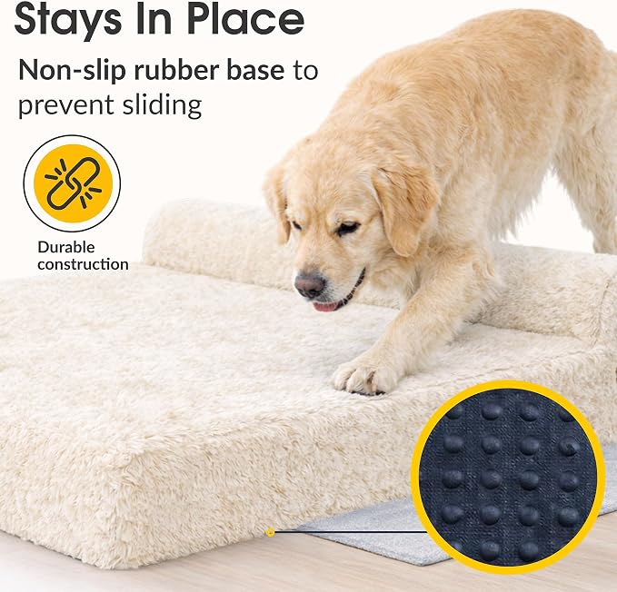 Orthopedic Memory Foam Dog Bed 7" Inch Thick Extra Large Dog Bed with Pillow Fluffy Brown 50"x34"x10" Includes Waterproof Liner & Durable Removable Cover with Smart Design