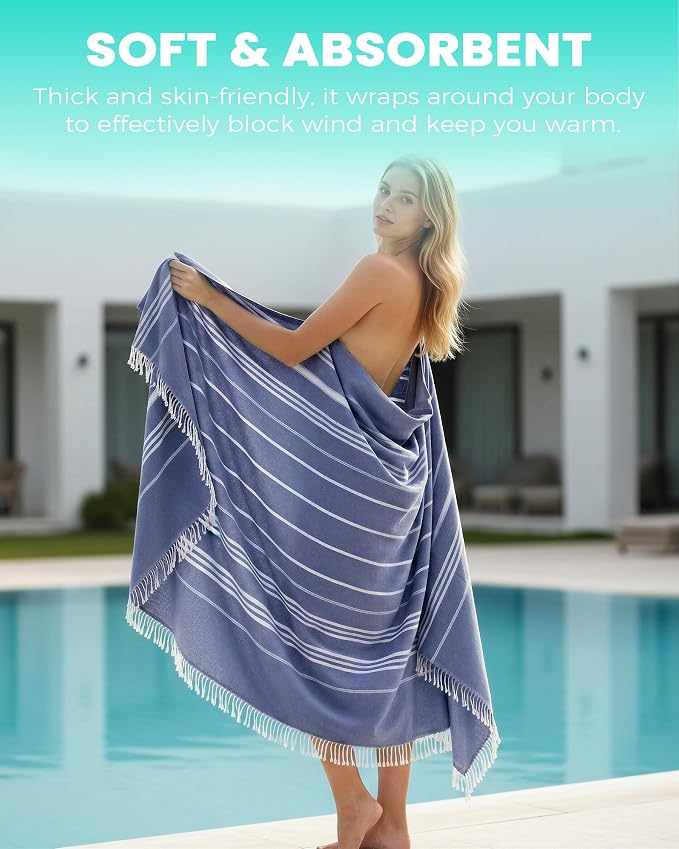 Antfuny Turkish Beach Towel Jumbo Extra Large XL XXL Big Oversized Giant Huge Thin Outdoor Picnic Accessories Travel Essentials for Family Camping Gears Must Haves Yard Mat Navy
