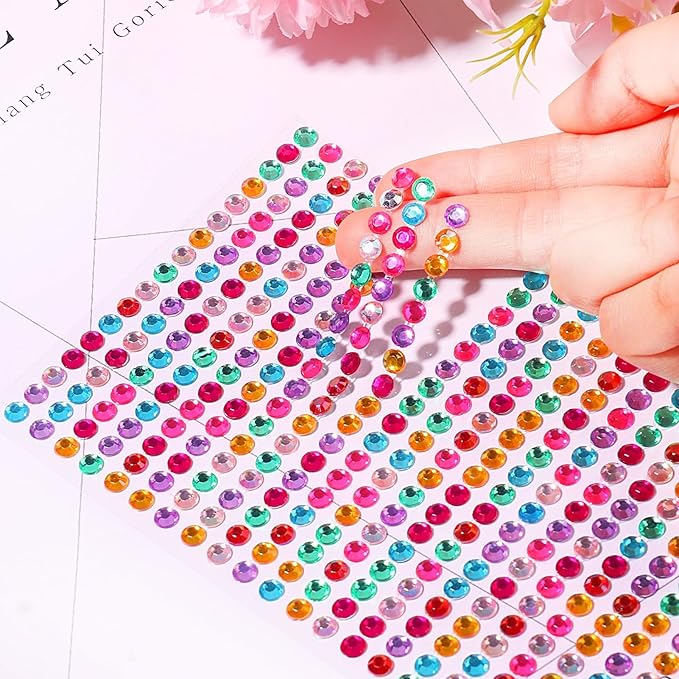 3555pcs Self Adhesive Face Gems for Makeup, Festival Jewels, Hair Gems, Rhinestone Stickers for Face, Eye, Makeup, Nail, Body, Crafts 5sheets (color-3/4/5/6/8mm)