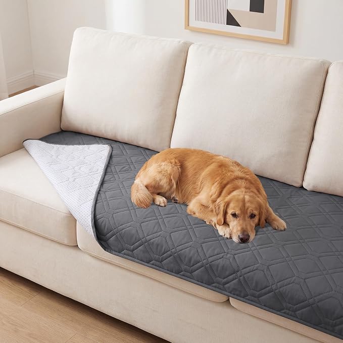 PrinceDeco Couch Cover for Dogs Waterproof Blanket Sofa Covers Washable Dog Couch Cover for 3 Cushion Anti-Slip Sofa Slipcover for Furniture Sofa, Crate, RV Seats,Car, Pet(30.5x74 Inch,Grey)